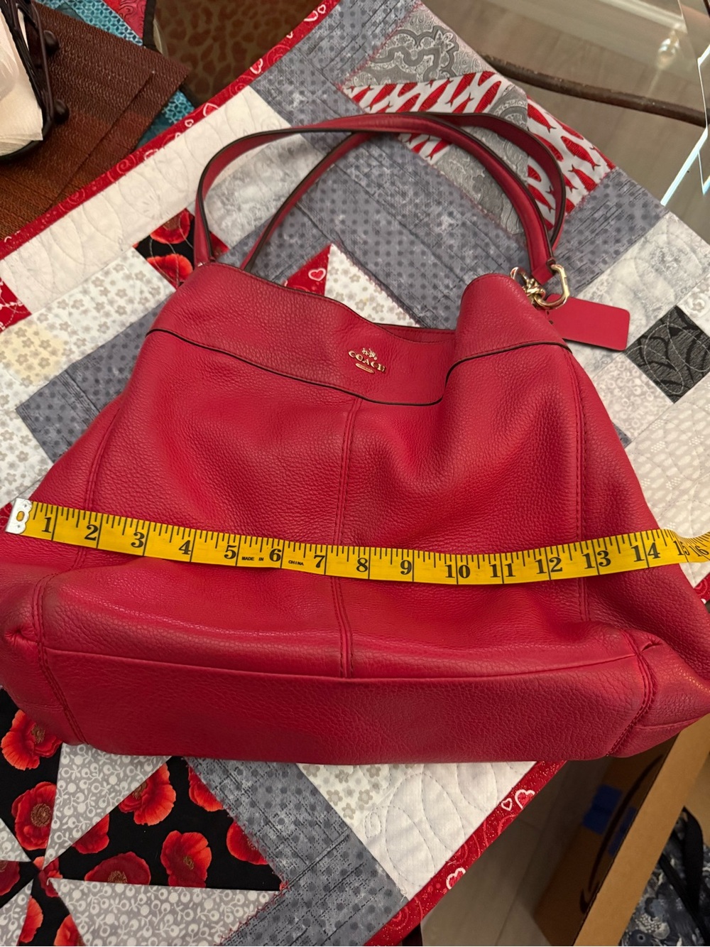 Coach Red Pebble Leather Shoulder Bag with Silver Hardware - Picture 8 of 10